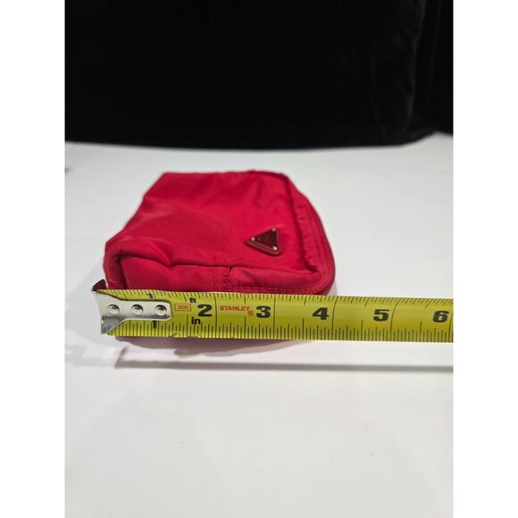 Authentic Prada Triangle Logo Plate Cosmetics Pouch Vera Nylon Rosso w/OrigCards - Picture 6 of 9